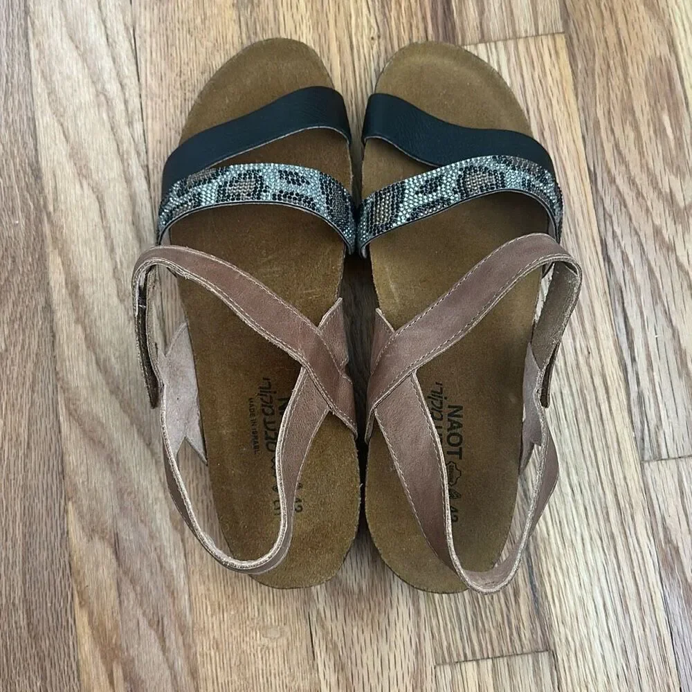 NAOT Footwear Krista Sandals Latte Brown/ Black Leather Women’s 42 - Picture 5 of 9